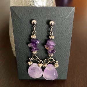 Amethyst Dangle Pierced Gemstone Earrings - Handmade NWOT